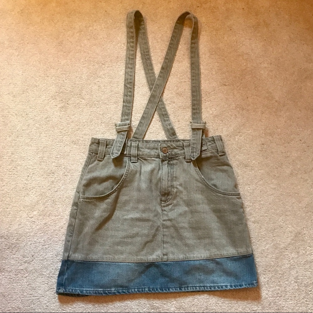 Guess Colorblock Grey Denim Overall Skirt